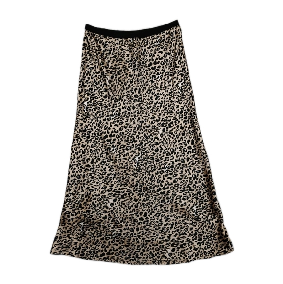 French Connection Satin Leopard Animal Print Midi Slip Skirt Women's 6 EUC - Picture 2 of 5